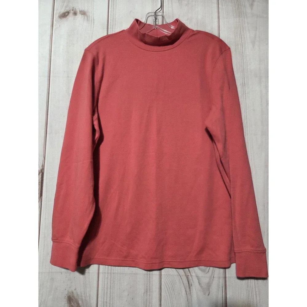 Lands' End Shirt Kids Large 14-16 Pink Mock Neck‎ Long Sleeve Cotton Tee Top